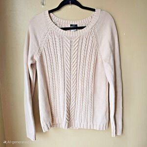 J. Crew Cream Fisherman Sweater Size M Cable Knit Cotton Crewneck
